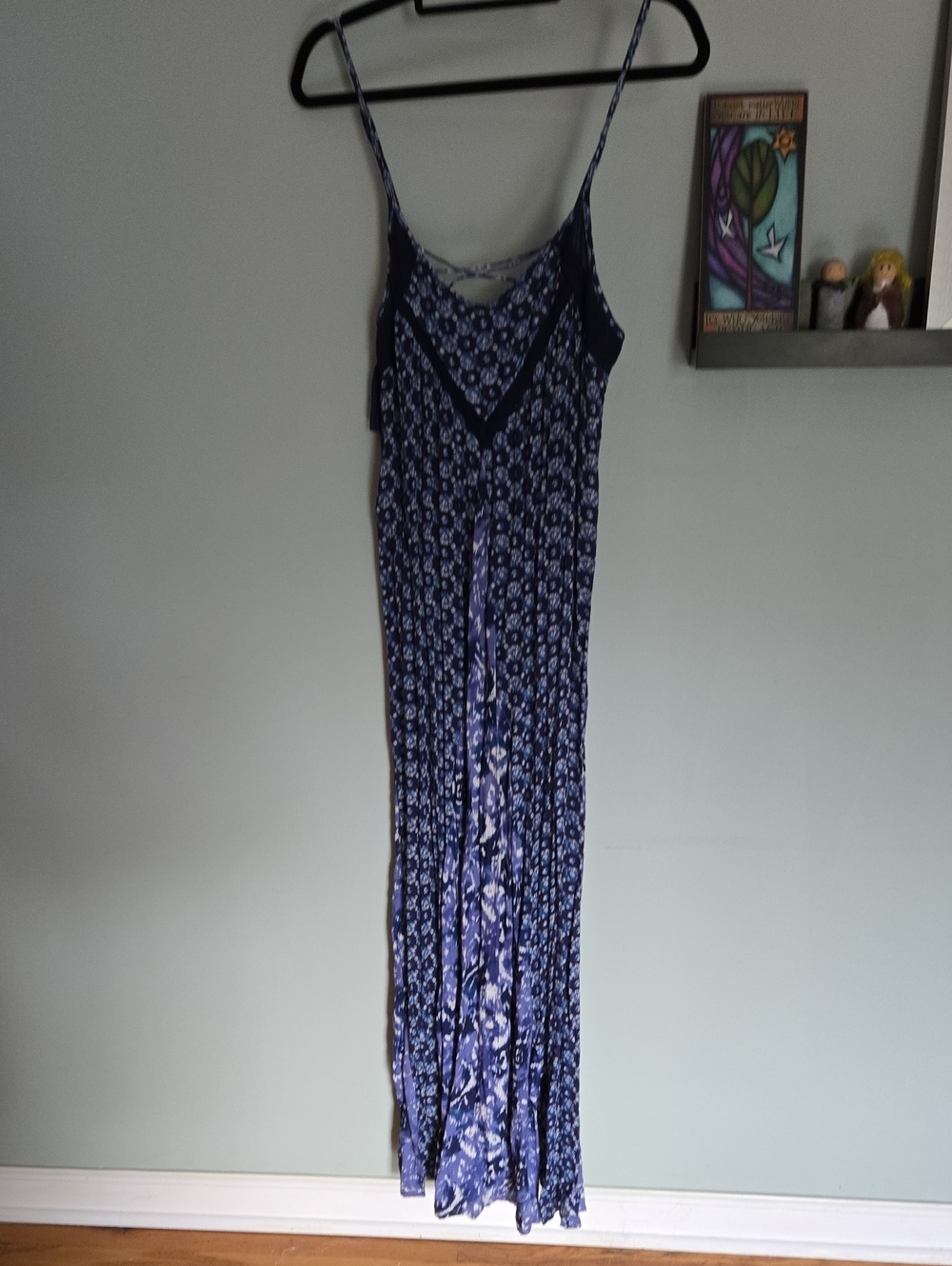 Blue Floral Maxi Dress - Comfortable (Adjustable) Spaghetti Strap Style XL